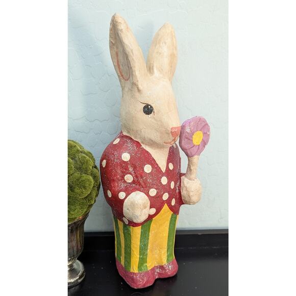 Paper Mache Easter Bunny Rabbit 16" Vintage Philippines Candy Hand Painted Folk - Picture 1 of 6